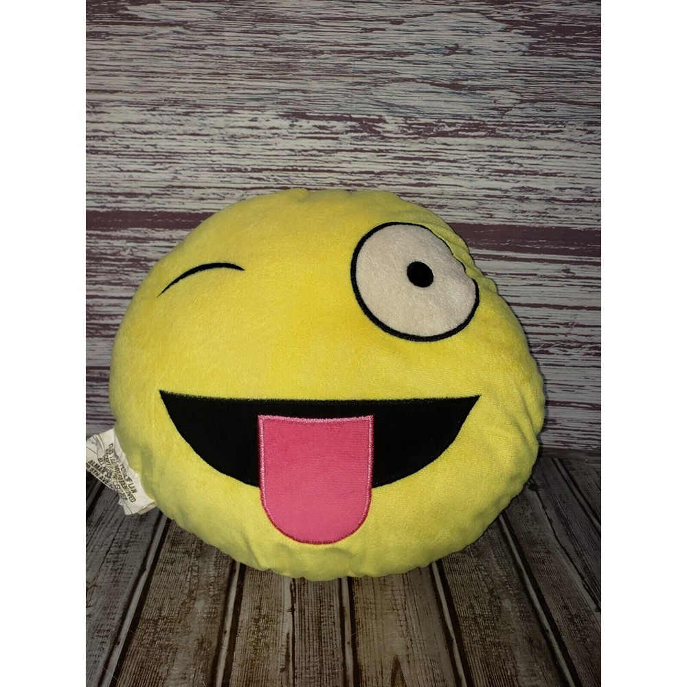 Winking Emoji Plush Stuffed Animal Pillow 12" Diameter
